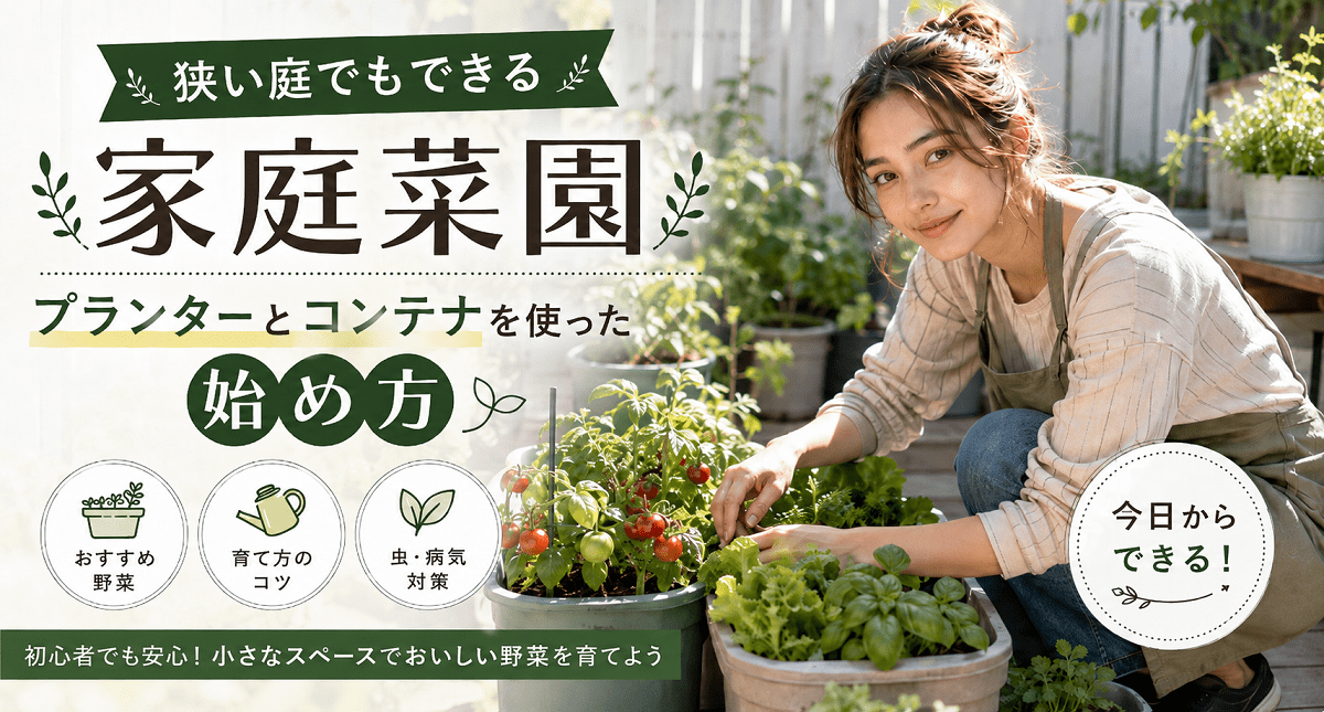 狭い庭でもできる家庭菜園｜プランターとコンテナを使った始め方のアイキャッチ画像