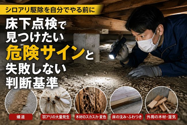 シロアリ駆除を自分でやる前に|床下点検で見つけたい危険サインと失敗しない判断基準