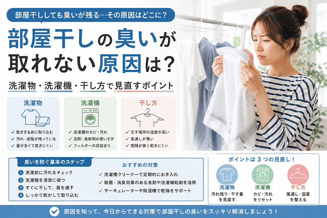 部屋干しの臭いが取れない原因は？洗濯物・洗濯機・干し方で注意するポイント