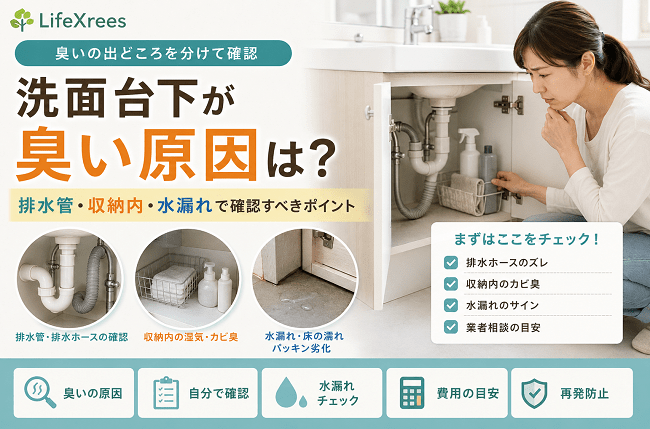 洗面台下が臭い原因は？排水管・収納内・水漏れで確認すべきポイント