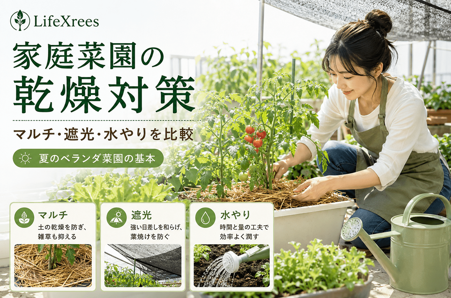 家庭菜園の乾燥対策｜マルチ・遮光・水やりを比較