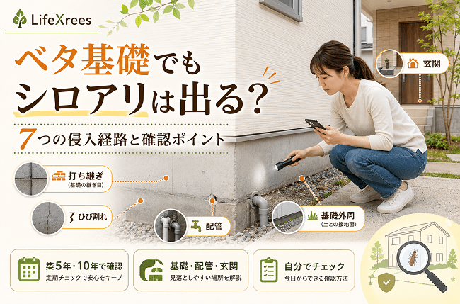 ベタ基礎でもシロアリは出る?7つの侵入経路と自分でできる確認方法