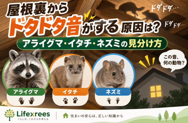 屋根裏からドタドタ音がする原因は？アライグマ・イタチ・ネズミの見分け方