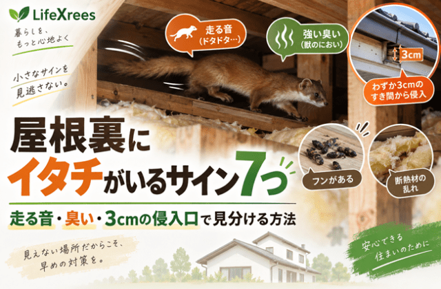 屋根裏にイタチがいるサイン7つ｜走る音・臭い・3cmの侵入口で見分ける方法