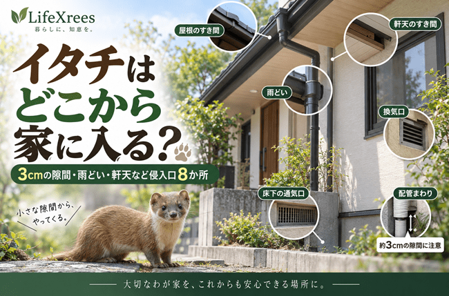 イタチはどこから家に入る？3cmの隙間・雨どい・軒天など侵入口8か所
